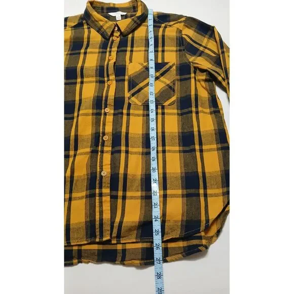 Time and True Women's 100% Cotton‎ Yellow & Blue Long Sleeve Flannel Size Large - Picture 5 of 6